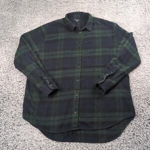 Madewell Shirt Women Small Blue Green Plaid Flannel Button Up Tunic Lumberjack